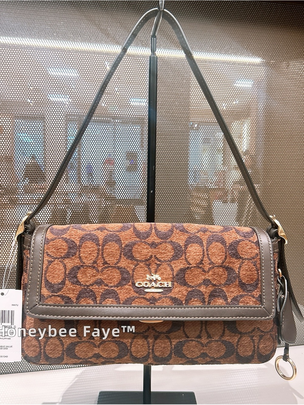 Coach Brown Signature Canvas Shoulder Bag with Dark Brown Trim